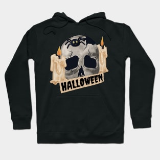 broken skull with candles and spider for Halloween Hoodie